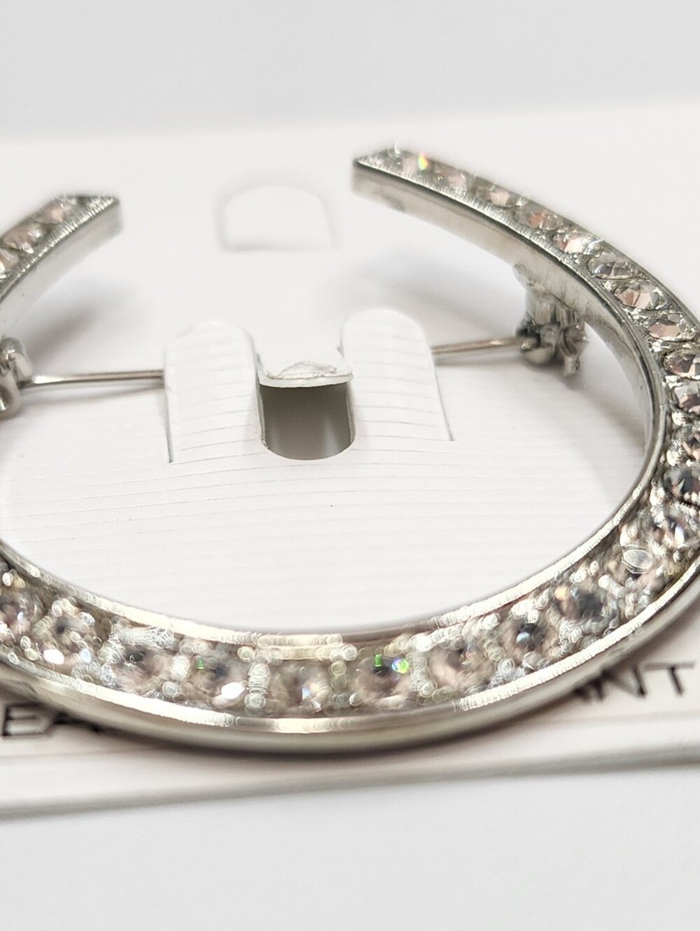 Vintage Rhinestone Silver Tone Horseshoe Brooch New On Card 2" Inches - Picture 2 of 6